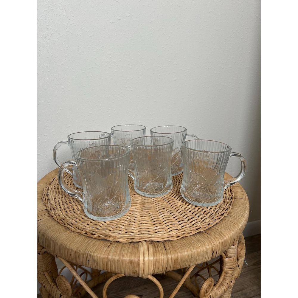 Vintage Arcoroc Canterbury Floral Glass Coffee Mugs - Set of‎ 6
